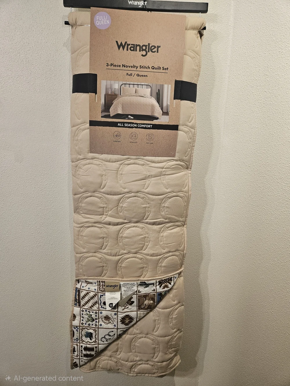 Wrangler Beige Novelty Stitch 3-Piece Quilt Set